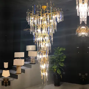 European luxury Living room Ceiling light Modern Glass water drops Atmospheric creative stair light