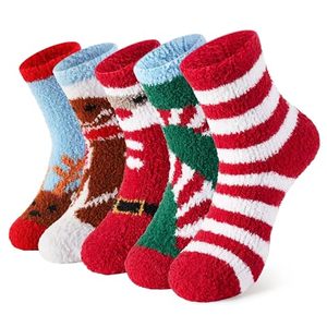 Fuzzy Women Cozy Xmas Tree Striped Holiday Soft Plush Sleep Christmas <b>Gift</b> <b>Socks</b> - Product Image 1