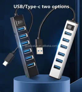 Tốc độ cao nhôm USB 7 cổng 3.0 với switch Type-C HUB cho PC máy tính xách tay Mac