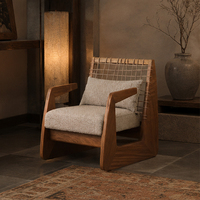 Fauteuil simple en bois massif de luxe pour chambre à coucher, salon, personnalisable, moderne, avec coussin en tissu doux