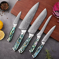 Ensemble de Couteaux de Cuisine en Acier Damas 67 Couches de Luxe, Manche en Nacre d'Ormeau, Couteau Santoku, à Désosser et à Pain pour Chefs Professionnels