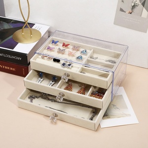 Customized Service Rectangular Three-layer Velvet Casual Jewelry Storage <b>Box</b> <b>Earring</b> Stud Organizer Dustproof Jewelry <b>Box</b> - Product Image 3