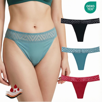 Cómodos y transpirables, sin costuras, de 4 capas, absorbentes, a prueba de fugas, talla grande 6XL, de nylon, de talle medio, con encaje fino, para tanga menstrual.