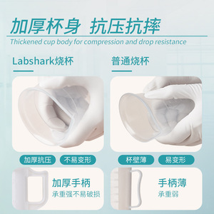 บีกเกอร์พลาสติกสำหรับห้องปฏิบัติการ Labshark แบบมีขีดบอกปริมาตร หนาพิเศษ ขนาด 100 มล. 250 มล. 500 มล. 1000 มล. ความจุมาก - Product Image 2