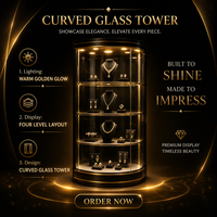 Eck-Schmuckvitrine Mattschwarz Gold LED Gebogene Glasvitrine für Luxus-Boutiquen