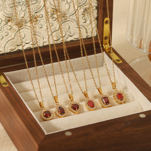 Solitaire Pendant <b>Necklace</b> 18K Gold <b>Ruby</b> Bezel Setting Heart Geometric Everyday Wear - Product Image 1