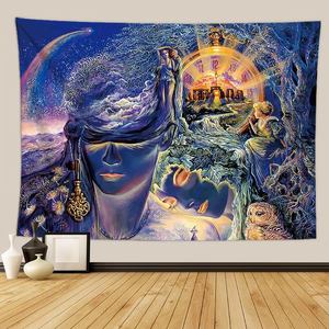 <span class=keywords><strong>Tapisserie</strong></span> murale en tricot abstrait de type goblin, psychédélique, trippy, forêt féerique de minuit, art de la lune, décoration murale pour la maison - Product Image 4