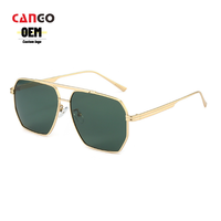 Lunettes de soleil polarisées hexagonales personnalisées avec logo OEM, monture en métal doré, double pont, verres verts, vente en gros