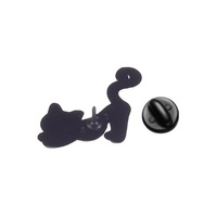 Broche en émail chat squelette mignon noir et blanc, chat étiré, pour décoration de sac à dos