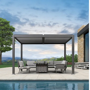 Pergola minimaliste en aluminium noir avec éclairage LED, lames orientables et design résistant au vent pour les extérieurs de maisons modernes. - Product Image 2