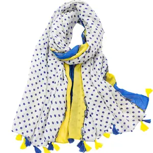 New fashionable polka dot leaf color block print custom tassel scarf four seasons outdoor windproof and sunscreen shawl scarf