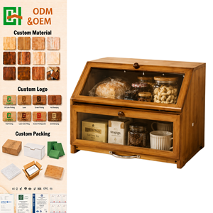 CHOMECO Contenitore per Pane in Bambù a 2 Livelli con Tagliere Estraibile e Finestra <span class=keywords><strong>Trasparente</strong></span>, Grande Contenitore da Cucina a Doppio Strato - Product Image 1