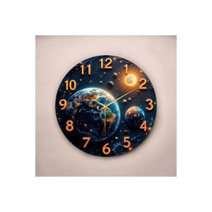 Reloj de Pared Silencioso con Diseño Espacial, Patrón Impreso Colorido, Números, Madera, Regalo Único, Diseño Clásico, Origen TR, 45x45cm - Product Image 5