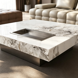 Luxury Integrated Tea Tray Square Coffee <b>Table</b>, Pandora White Sintered Stone Low Profile Side <b>Table</b> for Modern Villa Living Room - Product Image 5