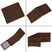 Ritsleting Ramping Dompet Koin Mewah Vintage Crazy Horse Trifold Dompet Kulit Pria dengan Jendela Kartu ID