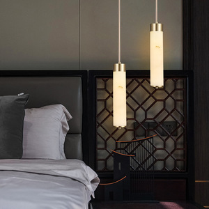 Long Cylinder Pendant <b>Light</b> Natural Marble <b>LED</b> Bedroom Bedside Lamp Modern Chinese Style Villa <b>Bar</b> Counter Lighting - Product Image 2