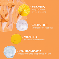 Masque en tissu éclaircissant à la vitamine C sous marque privée, anti-âge, hydratation intense, nourrissant, apaisant pour une peau repulpée et éclatante