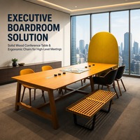 Meja Kantor Lipat Kayu Solid Modern untuk Delapan Orang, Meja Rapat Ruang Konferensi, Meja Kantor, Meja Pelatihan, Meja Konferensi