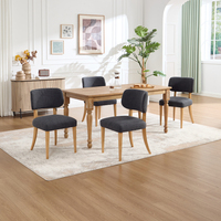Chaise de salle à manger moderne minimaliste rembourrée en tissu de lin beige avec pieds en bois de caoutchouc avec revêtement noir