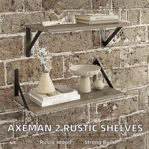 Axeman Heavy Duty <strong>Floating</strong> <strong>Shelves</strong> Set 2 16W X 8D 8 Inch Deep Rustic <strong>Grey</strong> Wood Wall Mounted <strong>Shelves</strong> for Farmhouse Living Room - Product Image 2
