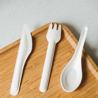 Ensemble de couverts biodégradables en bagasse – Fourchette, cuillère, couteau jetables en pulpe de canne à sucre – Ustensiles écologiques pour le camping en extérieur (vente en gros)