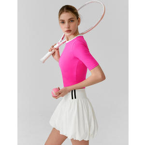 Nueva Llegada <span class=keywords><strong>2</strong></span> Piezas Ropa Atlética Golf Falda Correr Manga Corta Deportes Fitness Tenis Wear Set para Mujeres - Product Image 3
