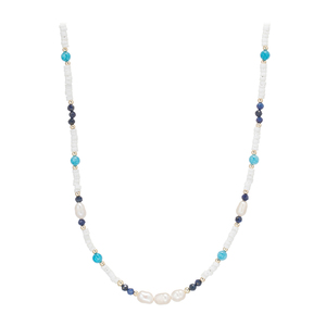 <span class=keywords><strong>Collana</strong></span> da donna impermeabile in acciaio inossidabile placcato PVD oro 18K con <span class=keywords><strong>perle</strong></span> naturali d'acqua dolce e gemme blu Heishi - Product Image 6