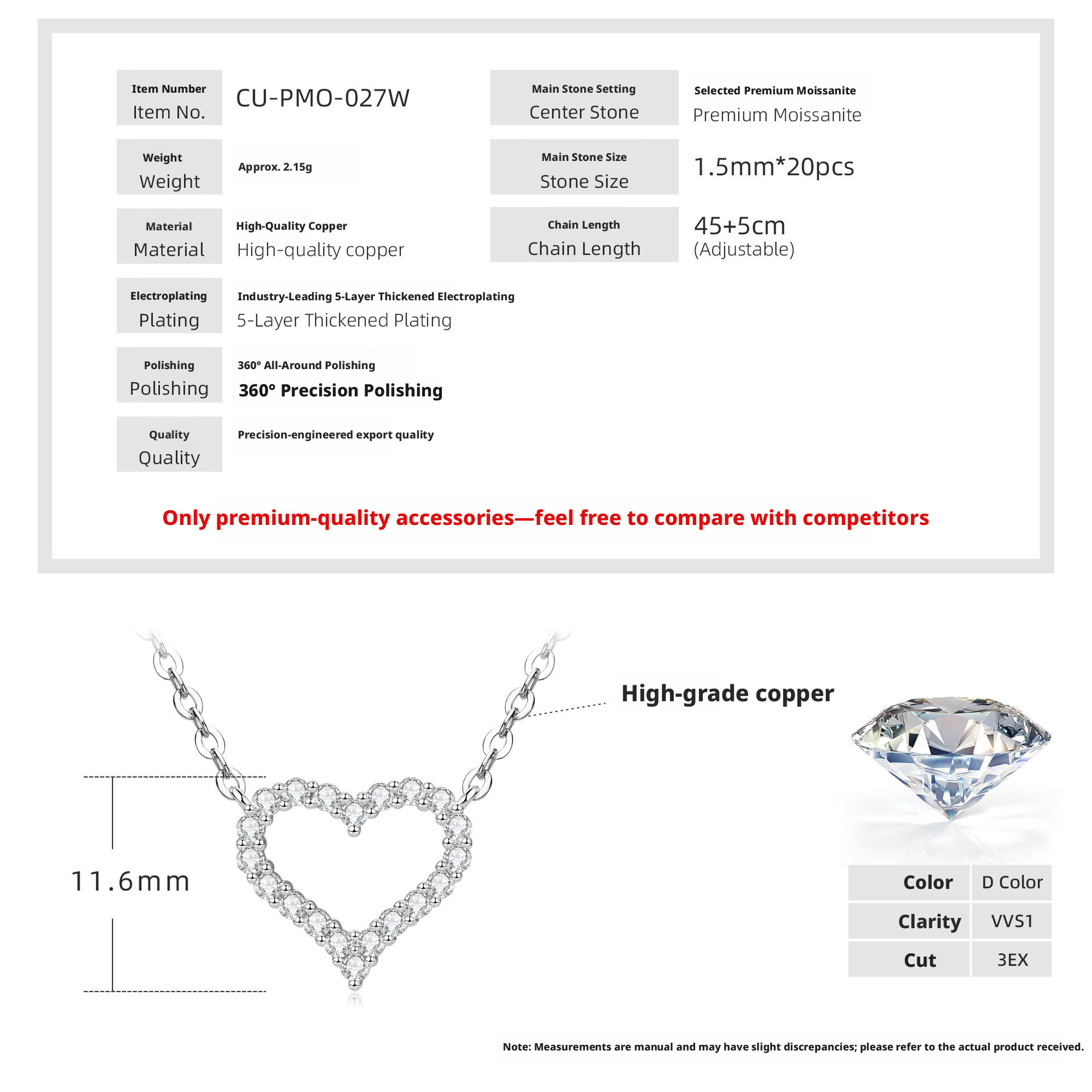 Romantic heart pendant necklace[KWhite]
