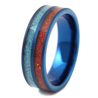 Perhiasan Fashion 2025 wanita cincin pirus karbida Tungsten berlapis biru IP 6mm 8mm tatahan hancur merah asli cincin Opal