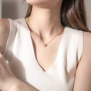 <span class=keywords><strong>Collier</strong></span> trèfle à quatre feuilles porte-bonheur plaqué or 18 carats de 9 mm pour femme, design double face, tendance luxe léger, en acier titane pour clavicule - Product Image 2