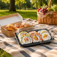 Boîtes d'emballage pour sushis en PET recyclé, rectangulaires, à emporter, avec base noire et couvercle transparent