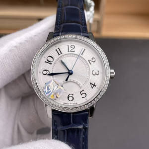 Reloj de pulsera elegante y minimalista francés con esfera blanca, correa de cuero azul, resistente al agua, con reserva de energía automática para día y noche, ¡en oferta! - Product Image 1