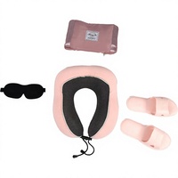 Ensemble de coussin de voyage ergonomique en mousse à mémoire de forme en forme de U JYM, kit de sommeil portable 4-en-1 pour avion, masque pour les yeux, bureau