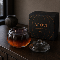 Arovi - Bougie en verre en forme de citrouille d'Halloween 430g, bougie parfumée d'automne avec logo personnalisé, boîte cadeau de luxe pour la décoration de Thanksgiving