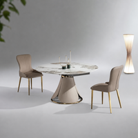 Ensemble table et chaises de salle à manger en marbre de luxe léger, structure en acier au carbone, usage domestique, appartement compact, design moderne minimaliste, circulaire