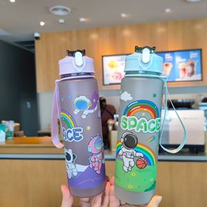 Cartoon Astronaut <b>Straw</b> Plastic <b>Cup</b> Purple Blue Green Pink Portable Travel Student Gift Pop-up <b>Lid</b> - Product Image 1