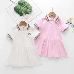 fashion 2023 tennis wear little girl summer cotton dress Polo collar white kids girls dresses