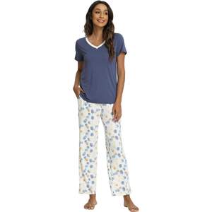 Conjunto de pijama de viscosa de bambú para mujer, camiseta de manga corta y pantalones, ropa de dormir cómoda y suave para mujer - Product Image 1