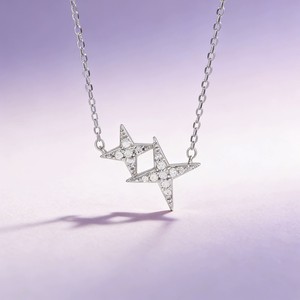 <span class=keywords><strong>Regalo</strong></span> di San Valentino per la Tua Ragazza: Collana con Ciondolo a Doppia <span class=keywords><strong>Stella</strong></span> in Ottone e Zirconi - Product Image 4