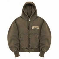 Sweat-shirt à capuche zippé intégral pour homme, personnalisé, coupé et cousu, style rétro, coupe courte et carrée, en molleton épais, délavé à l'acide, coupe oversize, streetwear, avec imprimé sur la poitrine