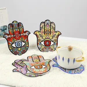 Luxury New Creative Fatima Hand Ceramic Cup Mat table ornament wall hanging pendant Devil's eye decor Crafts for Home decor