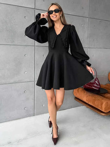 Sweet <strong>Women</strong> <strong>Funeral</strong> Evening Party Vintage Elegant Black Sexy Design Collar Flared Sleeve French Long-Sleeved <strong>Dress</strong> - Product Image 4