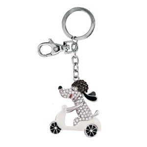 Portachiavi con Ciondolo a Forma di Cane in Cristallo su Monopattino, con Strass Bianchi - Product Image 1