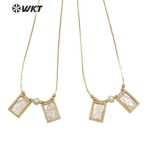 WT-JN137 Collar Súper Popular con Dije de Corazón de Santa María Tallado en Nácar Blanco, Collar Cristiano de Doble Concha Blanca de María en Oro - Product Image 4