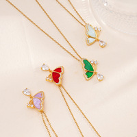 Colliers papillon de mode en acier inoxydable plaqué or 18 carats avec zircon pour femmes
