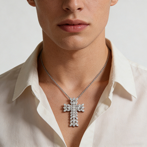 สร้อยคอจี้รูปกางเขนแบบคลาสสิก ชุบทองคำขาว 10K/14K/18K ประดับเพชร CVD ผลิตในห้องปฏิบัติการ ของขวัญสำหรับโอกาสพิเศษ - Product Image 4