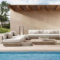 Moderne Outdoor-Teak-Sofa garnitur Massivholz Wasserdicht für Innenhof Dach Garten Terrasse Park & Hotel Freizeit Open-Air-Kombination