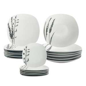 <b>Square</b> Porcelain <b>Plates</b> <b>Set</b> Of 18 With Leaf Pattern For 6 People Includes Soup And Flat <b>Plates</b> - Product Image 1