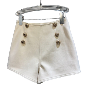 Shorts Oxford Azul Marino de Cintura Alta Estilo Náutico con Botones Dorados, Corte Regular para Mujer - Product Image 3