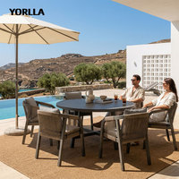 Ensemble de table et chaises de patio extérieur en bois de teck pour table de jardin ronde de balcon avec 6 chaises pour villa ou salle de bain